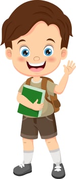 Cartoon little school boy waving hand vector