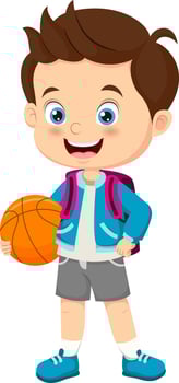 Cartoon little school boy holding a basketball vector