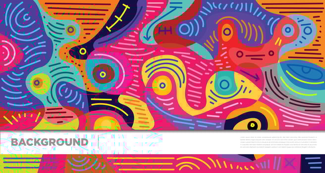 Abstract liquid shape. Fluid geometric design. Isolated gradient waves with geometric lines, dots, batik Indonesia pattern. Vector illustration.