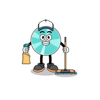 Character mascot of optical disc as a cleaning services vector