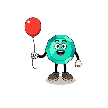 Cartoon of emerald gemstone holding a balloon vector