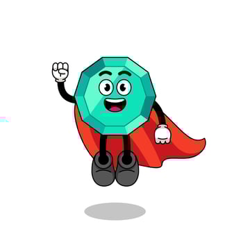 emerald gemstone cartoon with flying superhero vector