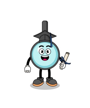 magnifying glass mascot with graduation pose vector