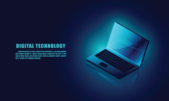 Laptop analysis processing.  structure isometric vector , Database. , Laptop icon on background.