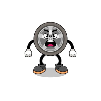 car wheel cartoon illustration with angry expression vector