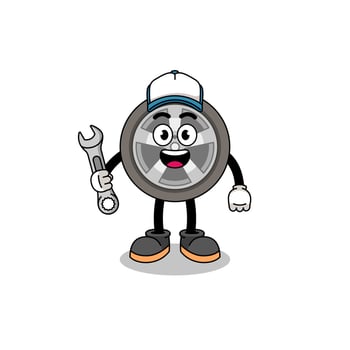 car wheel illustration cartoon as a mechanic vector