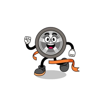 Mascot cartoon of car wheel running on finish line vector