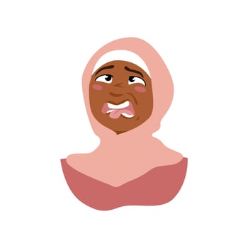 Cute muslim girl in hijab with disgust face. Vector portrait.