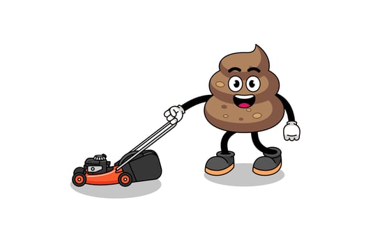 poop illustration cartoon holding lawn mower vector