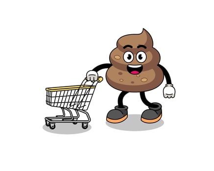 Cartoon of poop holding a shopping trolley vector