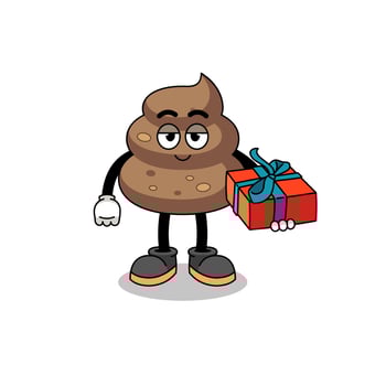 poop mascot illustration giving a gift vector