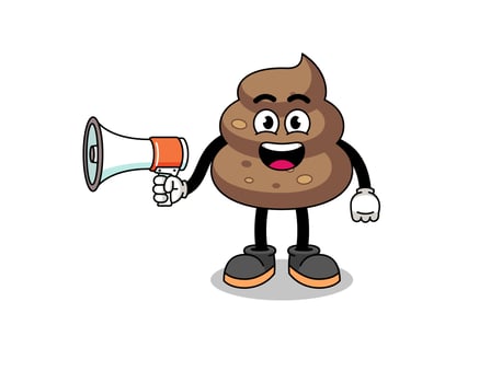 poop cartoon illustration holding megaphone vector