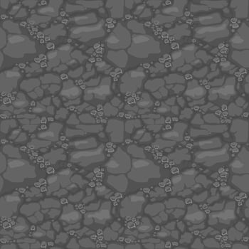 Ground seamless pattern, gray soil with stones texture for game ui. Vector illustration background backdrop organic land with rock for wallpaper.