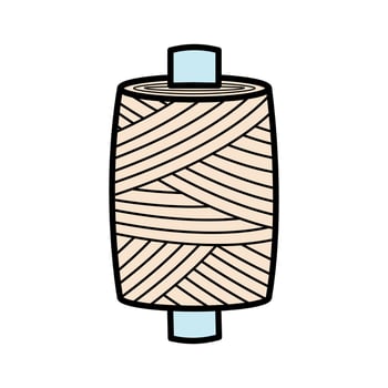 Icon spool of thread for sewing and needlework. Vector doodle illustration of linen thread on a wooden spool.