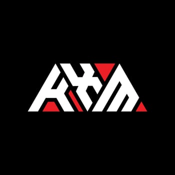 KXM triangle letter logo design with triangle shape. KXM triangle logo design monogram. KXM triangle vector logo template with red color. KXM triangular logo Simple, Elegant, and Luxurious Logo. KXM