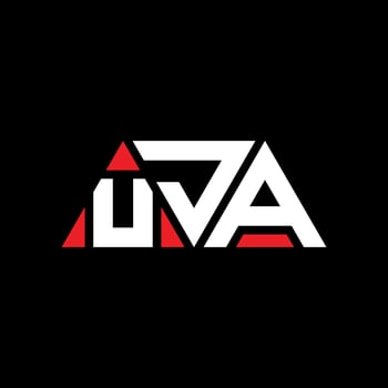 UJA triangle letter logo design with triangle shape. UJA triangle logo design monogram. UJA triangle vector logo template with red color. UJA triangular logo Simple, Elegant, and Luxurious Logo. UJA