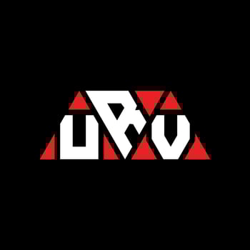 URV triangle letter logo design with triangle shape. URV triangle logo design monogram. URV triangle vector logo template with red color. URV triangular logo Simple, Elegant, and Luxurious Logo. URV