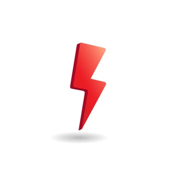 3D vector illustration of thunder bolt isolated on white color background. Design elements. Hot, red orange gradient. Included graphic style.