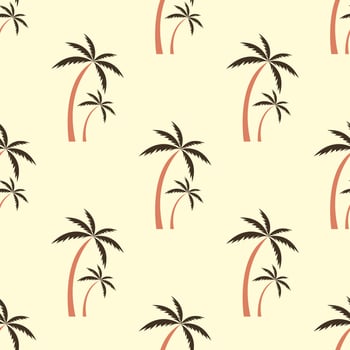 Vintage tropical palm trees on belgie background. Cute doodle summer template with palm tree. Holiday island mood paradise. Exotic jungle printing. Hand drawn trendy seamless pattern. vector