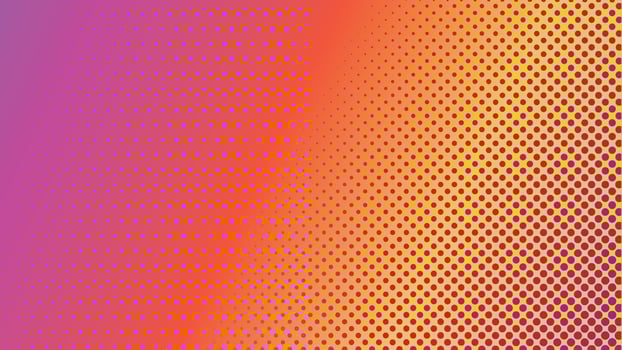 Colorful Halftone Background Design Template, Modern Pop Art, Abstract Dots Pattern Illustration, Vintage Texture Element, Purple Violet Yellow Orange Gradation,  Rounded Shape, Polka-dotted, polkadot vector