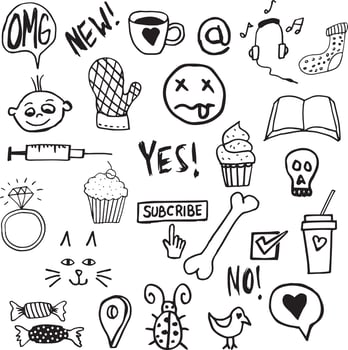 Set of various hand drawn doodles, children drawing sketches illustration vector