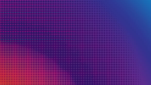 Colorful Halftone Background Design Template, Pop Art, Abstract Dots Pattern Illustration, Blue Orange Magenta Violet Purple Gradation Wallpaper, Modern Texture Element, Radial Gradient Color vector