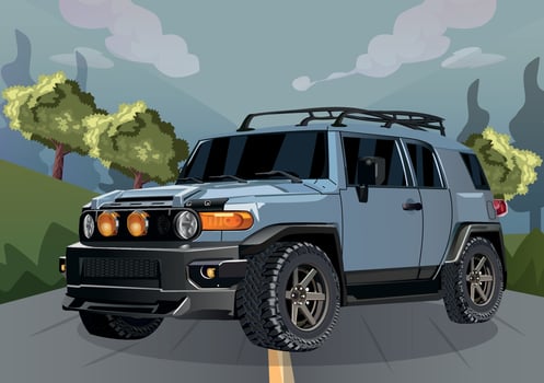 SUV car on the road front view vector