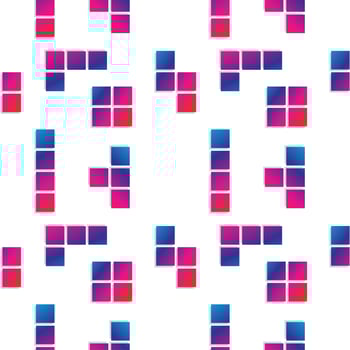 Colorful Tetris Shape Vector Illustration. Seamless Pattern Design Template. White, Pink Magenta, Purple, Blue, Multicolor Gradient Color Theme