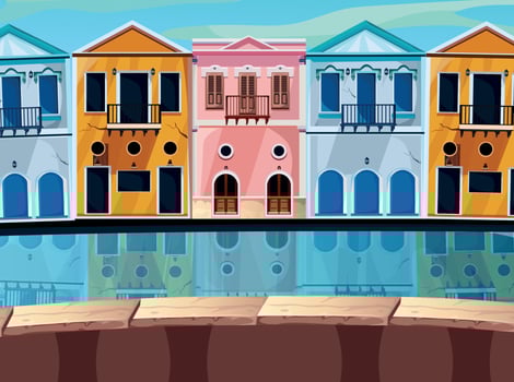 game background cartoon vector , Lakeside house