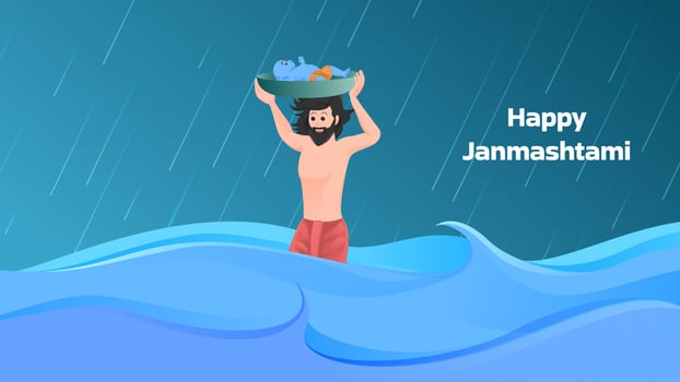 Happy janmashtami vector illustration, Indian festival Krishna Janmashtami vector illustration.