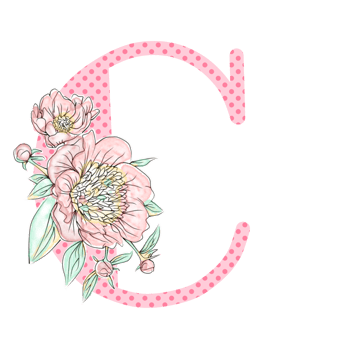 Illustration of letters decorated with a bouquet of peonies png