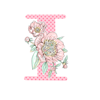Illustration of letters decorated with a bouquet of peonies png