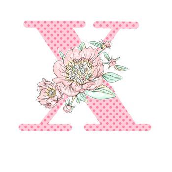 llustration of letters decorated with a bouquet of peonies png