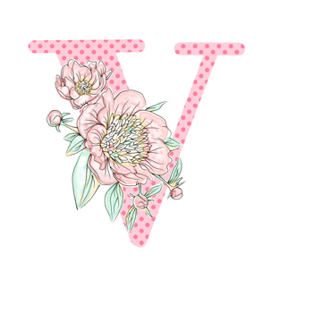 Illustration of letters decorated with a bouquet of peonies png