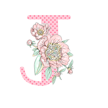 Illustration of letters decorated with a bouquet of peonies png
