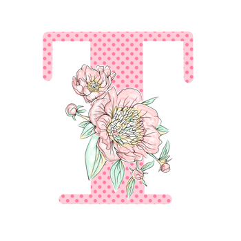 Illustration of letters decorated with a bouquet of peonies png
