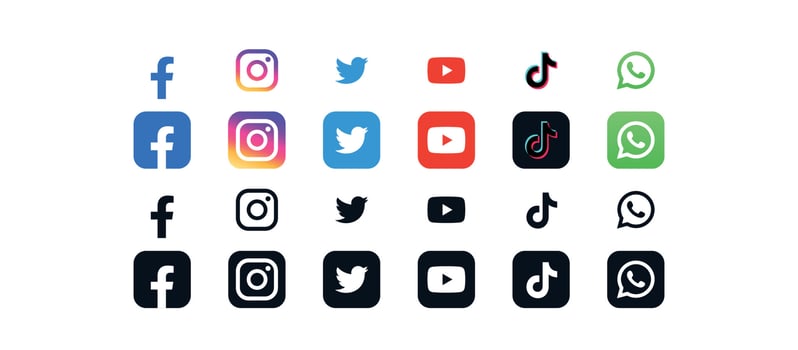 Social media icons set and popular social applications modern logos flat vector illustration.