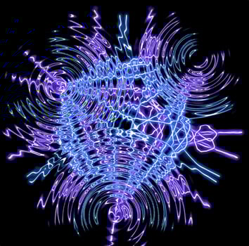 Digital wavy lines with glowing blue and purple textures. vector