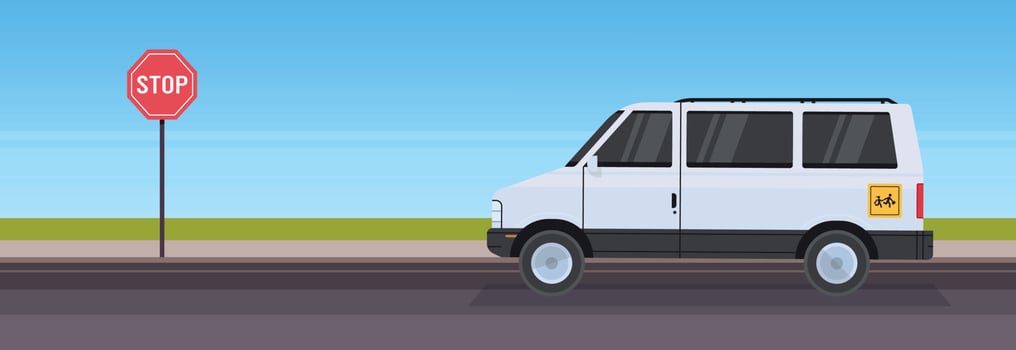 Traffic signs on city road and crosswalk concept flat vector illustration.