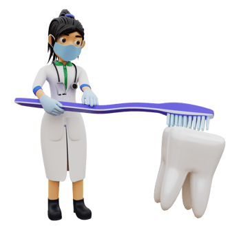 3D Character female dentist cleaning teeth png