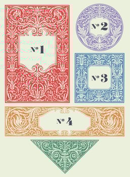 Vintage ornamental frame design set, Victorian ornate acanthus border. vector