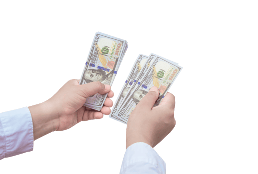 Man hand in white shirt counting dollar banknotes on transparent background png