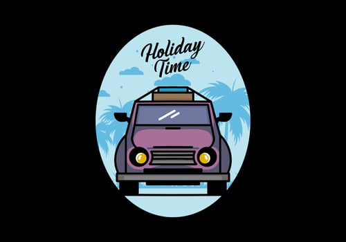 Holiday in car illustration design vector