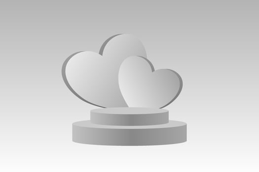 Podium display products with heart-shaped gray vector