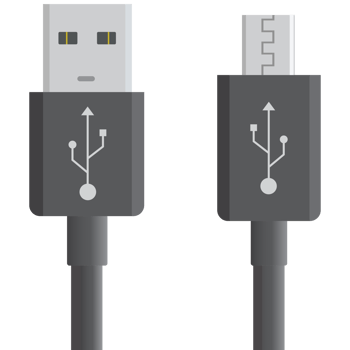 White micro USB cables on blue background. Connectors and sockets for PC and mobile devices. Computer peripherals connector or smartphone recharge supply png