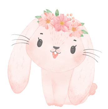 cute sweet princess baby pink bunny rabbit with floral crown watercolor png
