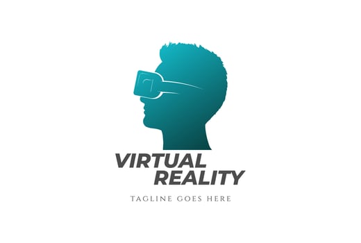 Man Male Head with Virtual Reality Glasses for Technology Logo Design Vector
