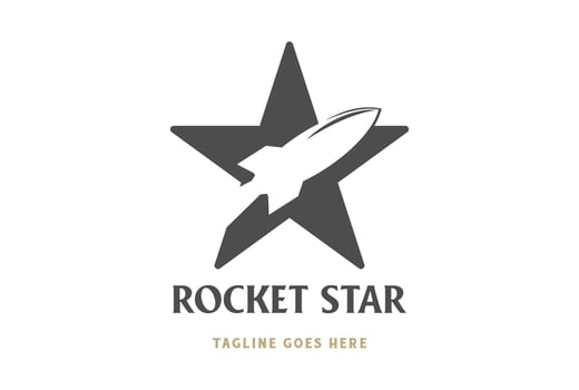 Vintage Minimalist Star with Flying Universe Rocket Space Logo Design Vector