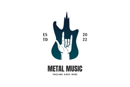Vintage Retro Hand Guitar Metal Rock for Music Instrument Concert Show Festival Logo Design Vector