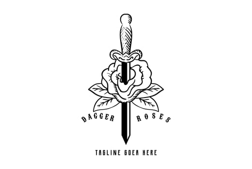 Vintage Retro Dagger Stiletto and Rose flower for Tattoo Logo Design Vector